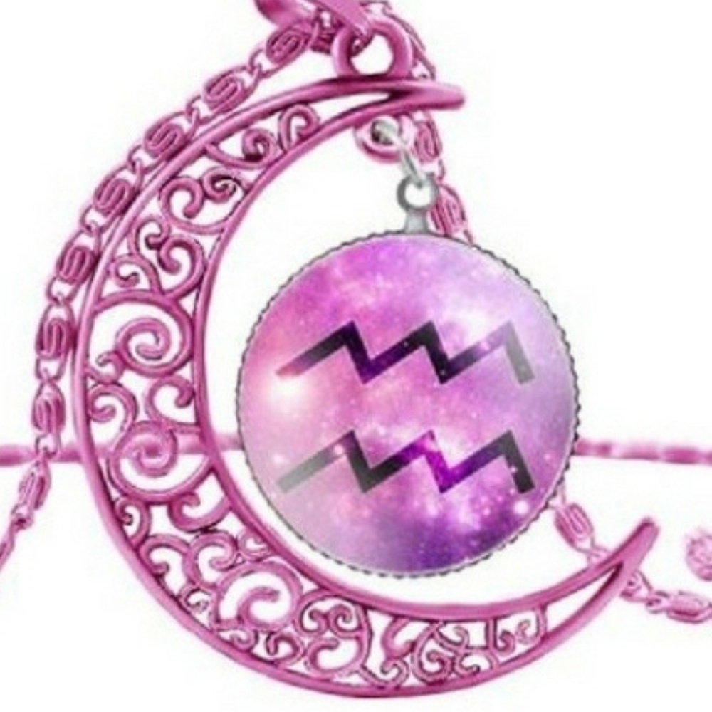 Necklace Aquarius - Zodiac Moon Pink